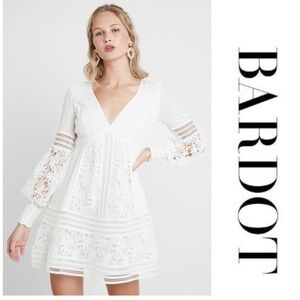 Bardot Mariah Long Sleeve Swiss Dot & Lace Babydoll Dress Ivory Women's US 4/XS